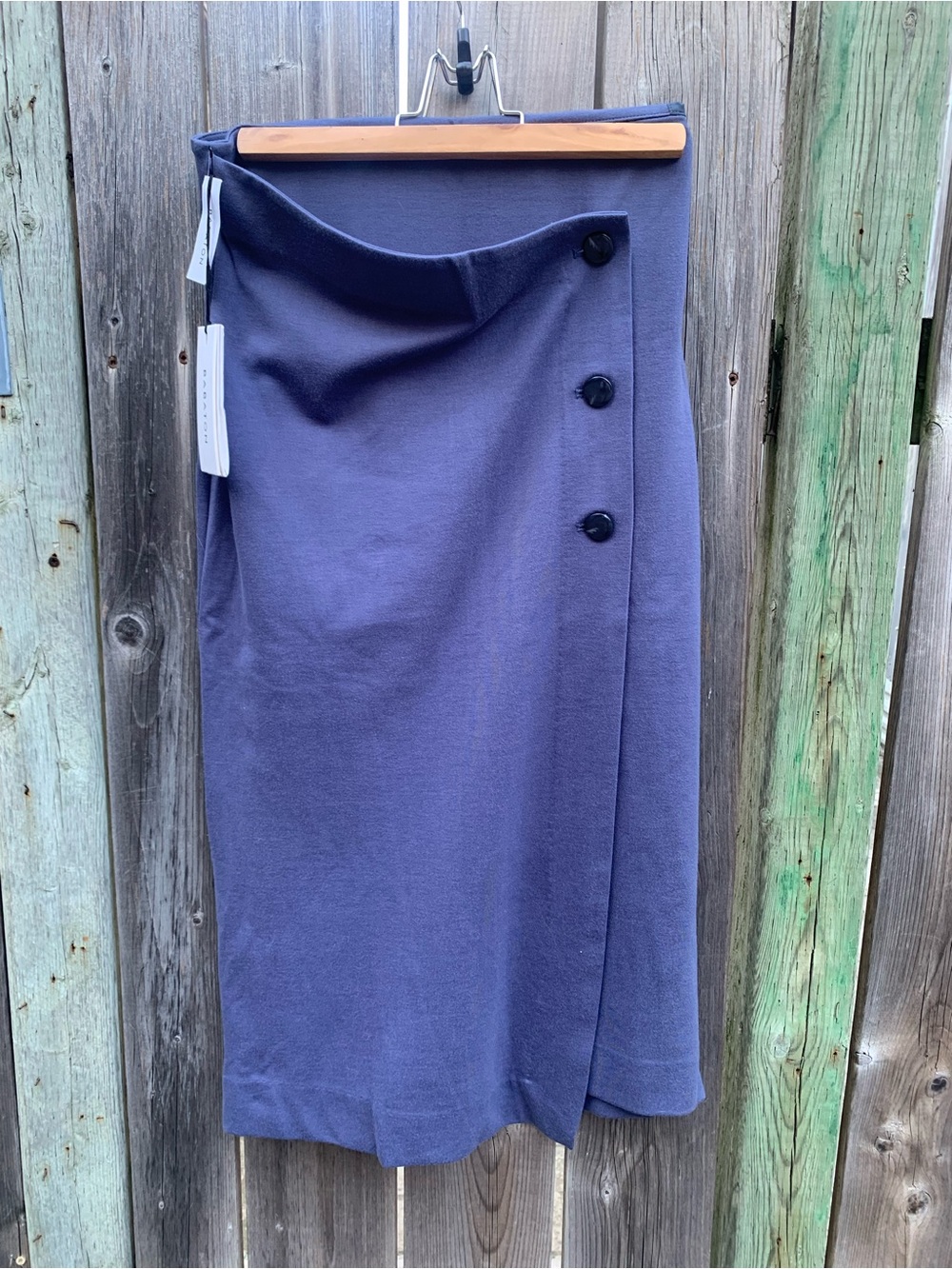 NWT Babaton Aritzia Billy Midi Wrap Skirt Slate Blue Size 6 Buttons